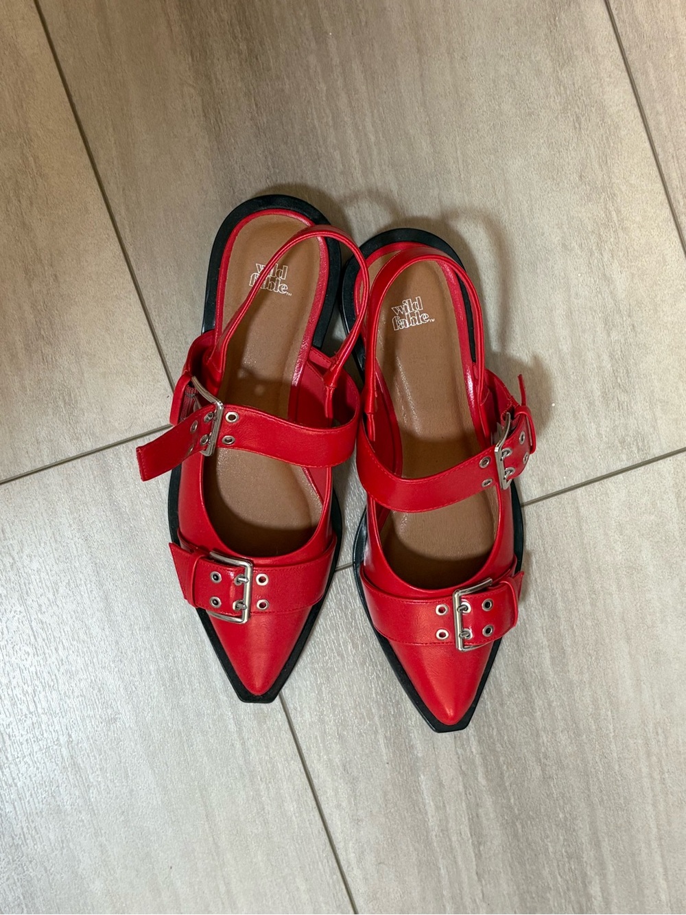 wild fable Red Pointed Buckle Slingback Mules